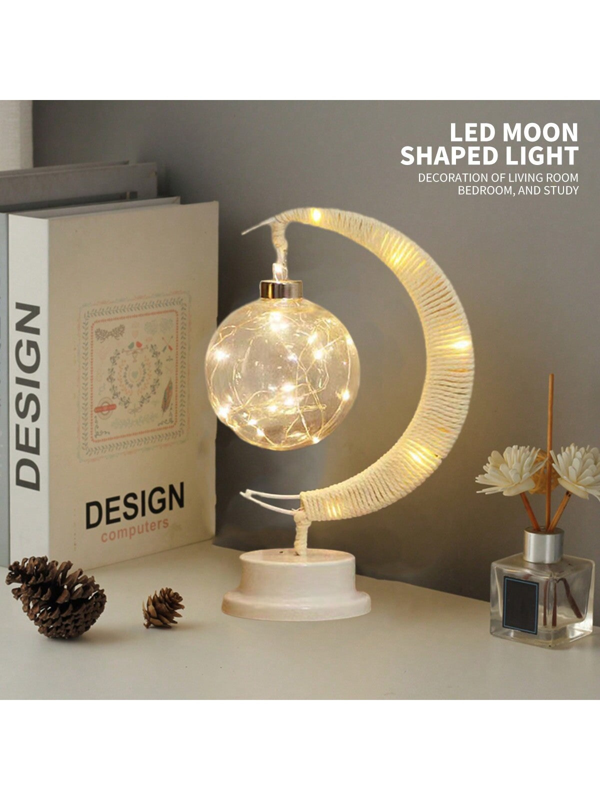 مصباح طاولة إبداعي بشكل كرة نجوم Led جديدة بكرات النسيج مع حبل، مصباح ليلي للديكور