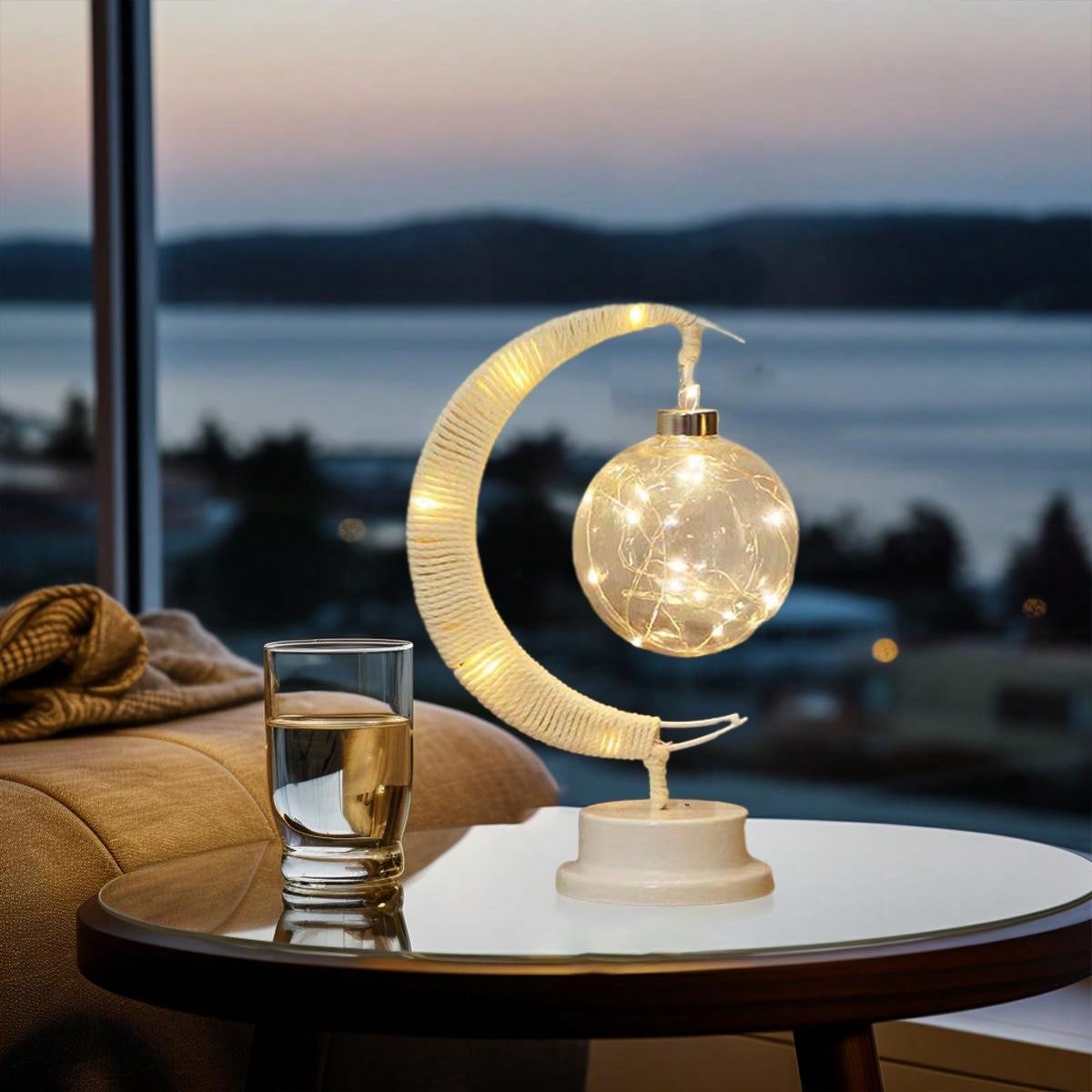 مصباح طاولة إبداعي بشكل كرة نجوم Led جديدة بكرات النسيج مع حبل، مصباح ليلي للديكور