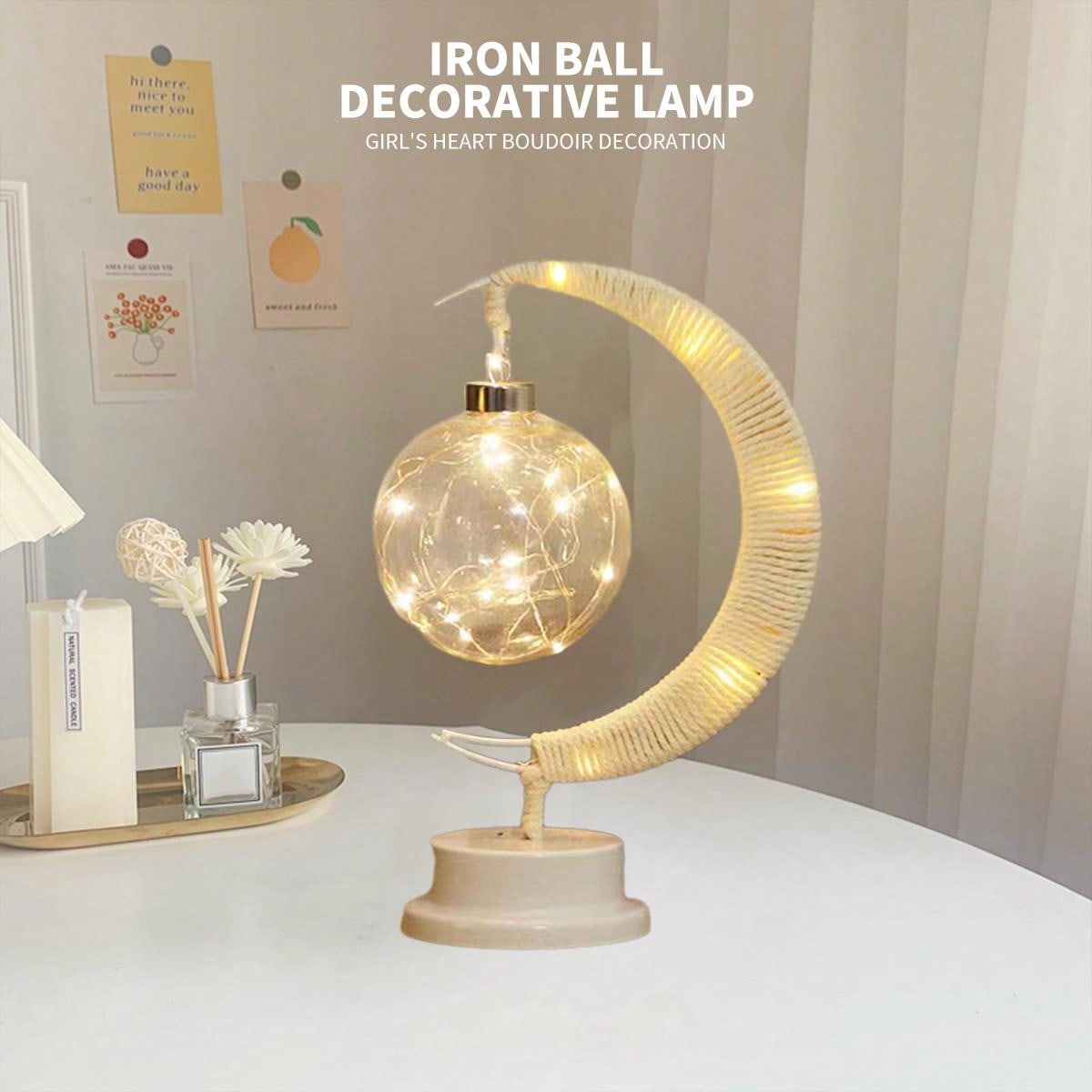 مصباح طاولة إبداعي بشكل كرة نجوم Led جديدة بكرات النسيج مع حبل، مصباح ليلي للديكور
