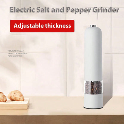 قطعة واحدة من مطحنة الملح والفلفل الكهربائية التي تعمل بالبطارية (البطارية غير متضمنة)، مسند مطحنة مجاني، تشغيل تلقائي بيد واحدة، خشونة قابلة للتعديل، مطحنة توابل أوتوماتيكية مع خشونة قابلة للتعديل، مثالية للطهي المنزلي والشواء، أبيض