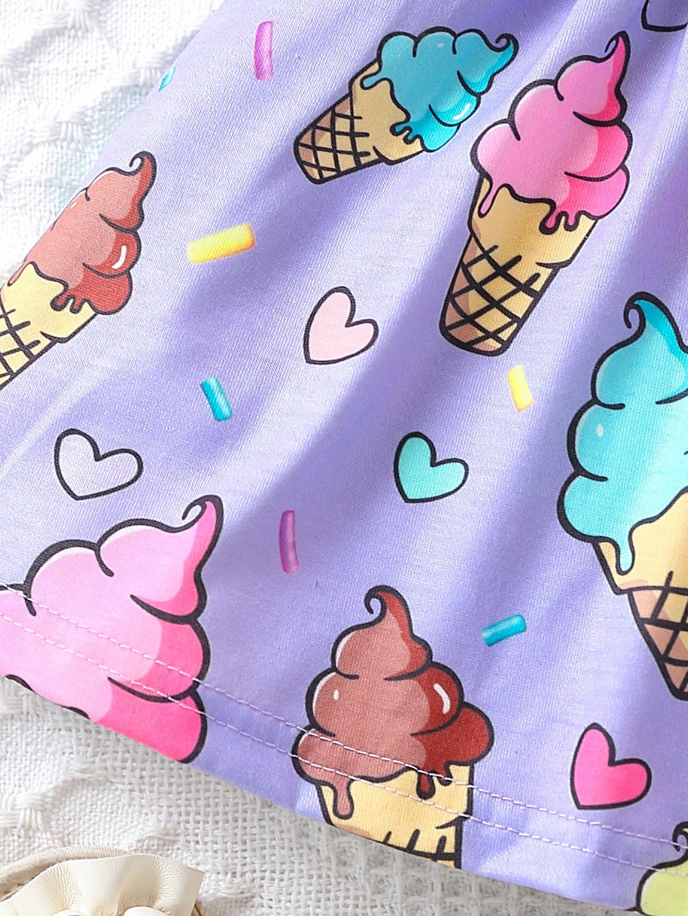 فستان بدون أكمام مناسب لفتاة الأطفال بطبعة جميلة للآيس كريم مع حقيبة ،ربيع/صيف