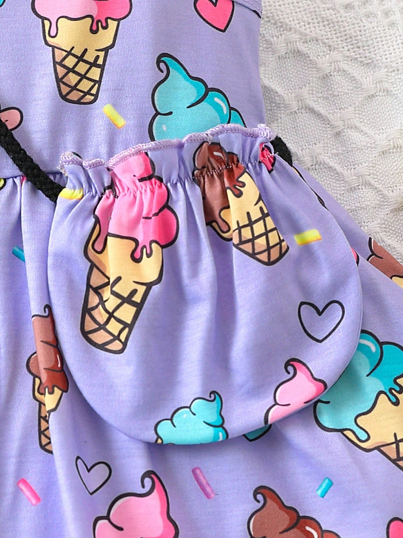 فستان بدون أكمام مناسب لفتاة الأطفال بطبعة جميلة للآيس كريم مع حقيبة ،ربيع/صيف