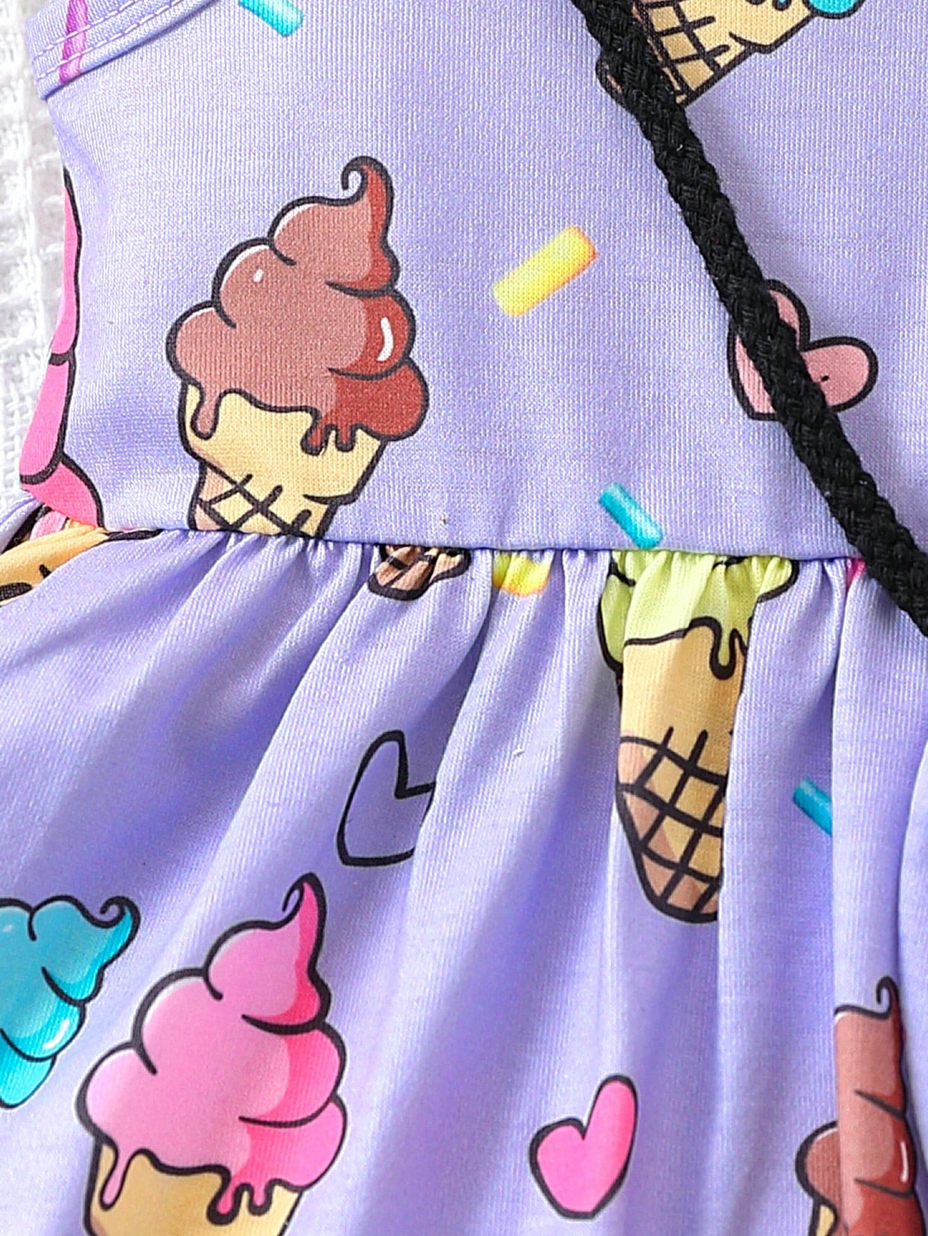 فستان بدون أكمام مناسب لفتاة الأطفال بطبعة جميلة للآيس كريم مع حقيبة ،ربيع/صيف