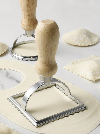 قاطع الكوكيز من سبيكة الزنك بمقبض خشبي، نمط الأزهار المناسب لصنع الأطعمة (الدمبلنج ، البسكويت ، المعجنات)