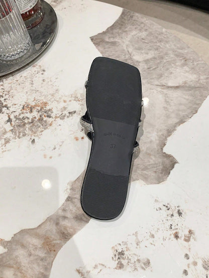 شباشب نسائية بقع بلاستيكية مزخرفة بالراينستون على شكل حية، شباشب بحزام أنيق، شباشب بلاط للشاطئ