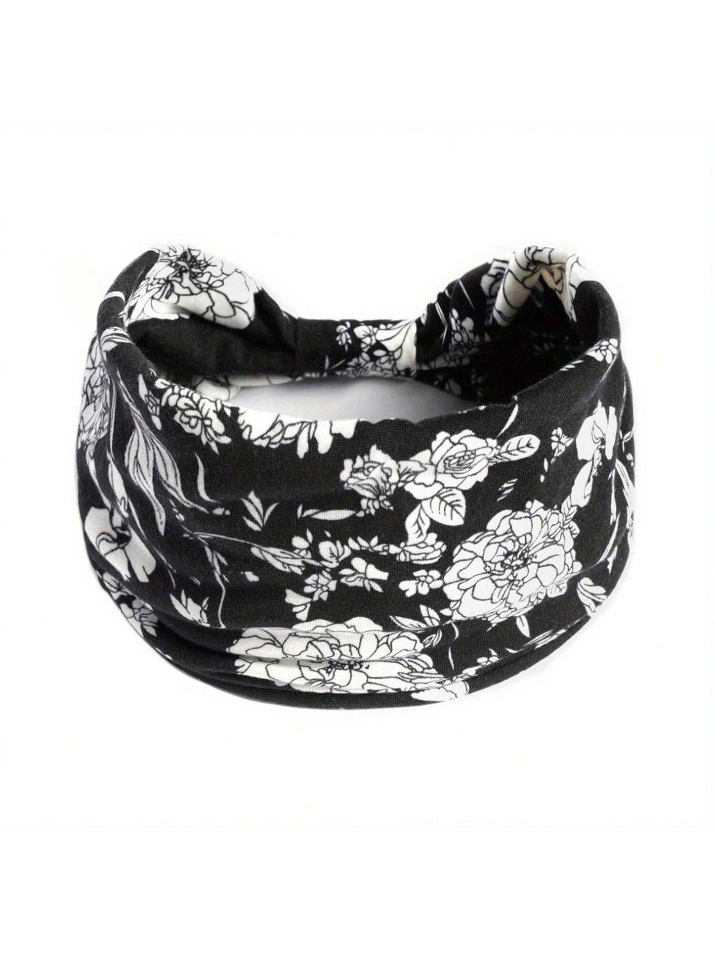 شريط رأس طويل بوهو عريض مع عقدة عصري وطبعة زهور ، استحواذ شديد التمدد للرأس من النسيج يناسب المرأة في الرياضة واليوغا والجري