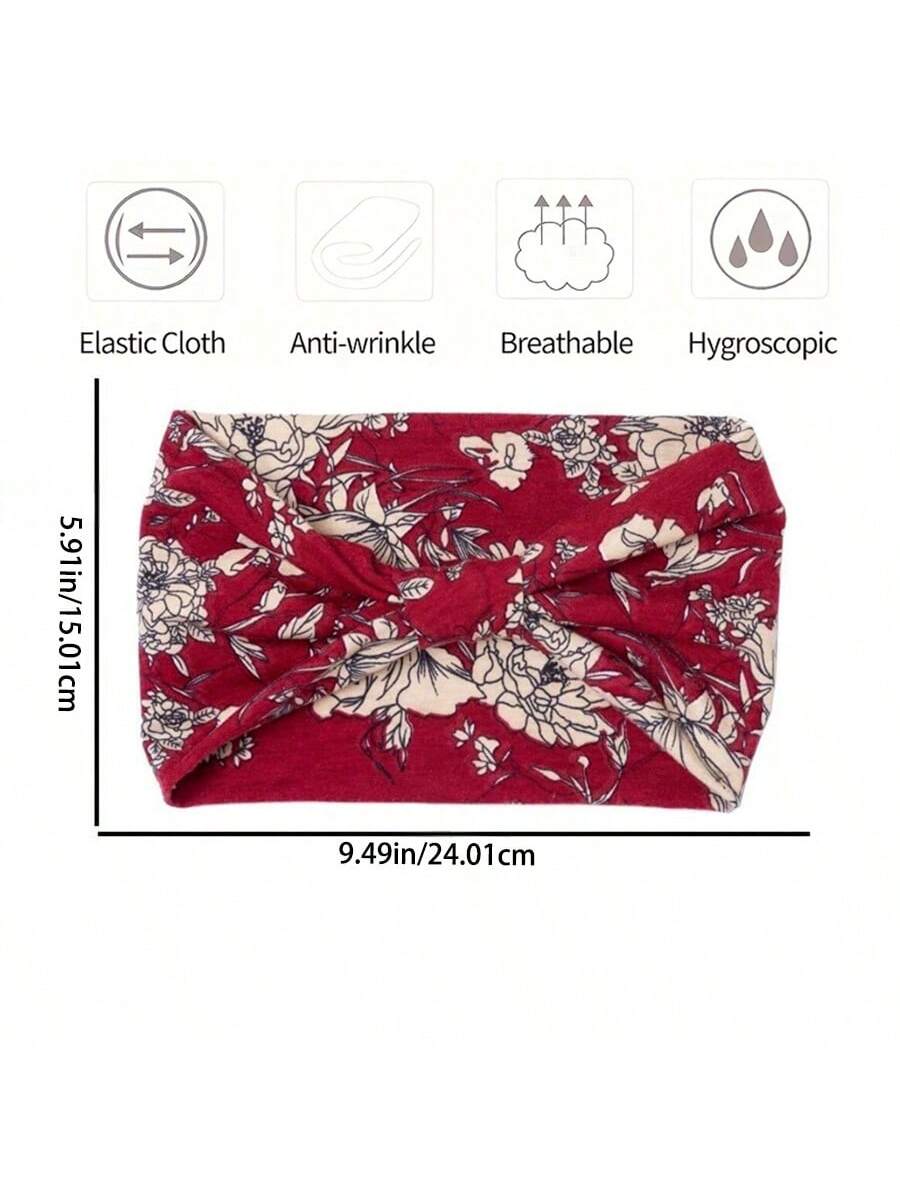 شريط رأس طويل بوهو عريض مع عقدة عصري وطبعة زهور ، استحواذ شديد التمدد للرأس من النسيج يناسب المرأة في الرياضة واليوغا والجري