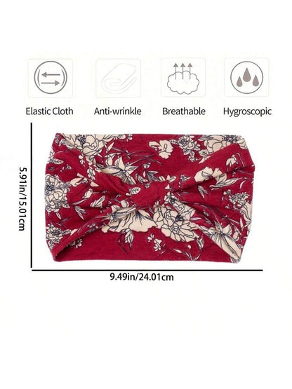 شريط رأس طويل بوهو عريض مع عقدة عصري وطبعة زهور ، استحواذ شديد التمدد للرأس من النسيج يناسب المرأة في الرياضة واليوغا والجري