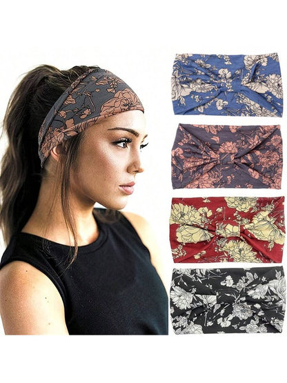 شريط رأس طويل بوهو عريض مع عقدة عصري وطبعة زهور ، استحواذ شديد التمدد للرأس من النسيج يناسب المرأة في الرياضة واليوغا والجري