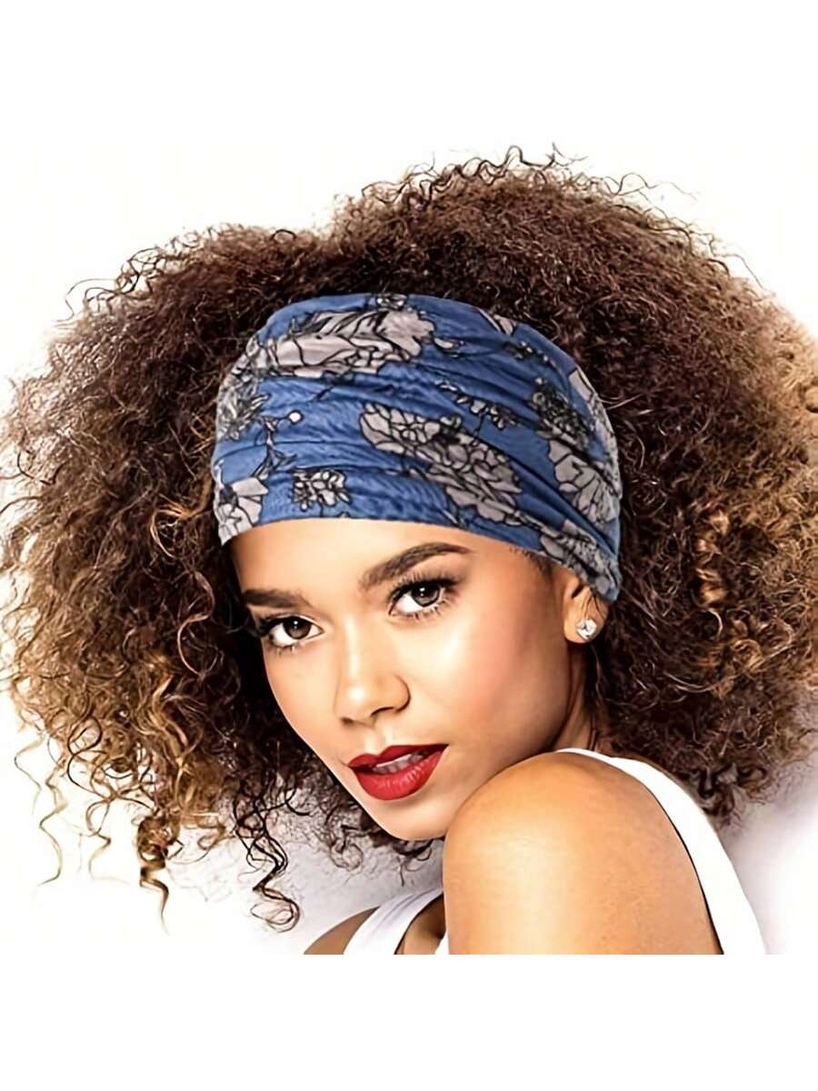 شريط رأس طويل بوهو عريض مع عقدة عصري وطبعة زهور ، استحواذ شديد التمدد للرأس من النسيج يناسب المرأة في الرياضة واليوغا والجري