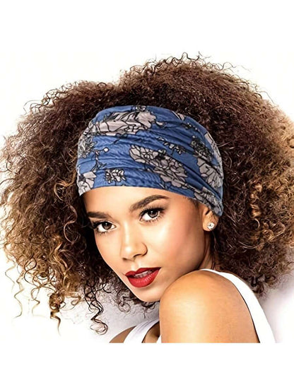 شريط رأس طويل بوهو عريض مع عقدة عصري وطبعة زهور ، استحواذ شديد التمدد للرأس من النسيج يناسب المرأة في الرياضة واليوغا والجري