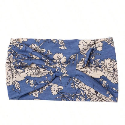 شريط رأس طويل بوهو عريض مع عقدة عصري وطبعة زهور ، استحواذ شديد التمدد للرأس من النسيج يناسب المرأة في الرياضة واليوغا والجري