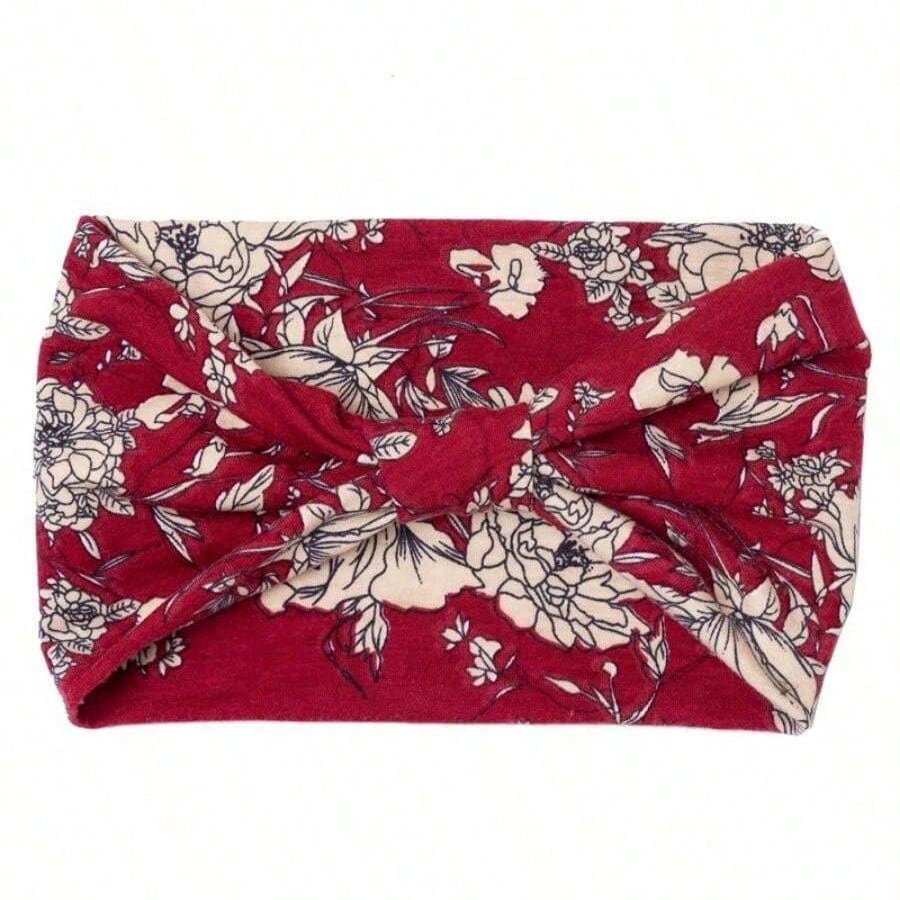 شريط رأس طويل بوهو عريض مع عقدة عصري وطبعة زهور ، استحواذ شديد التمدد للرأس من النسيج يناسب المرأة في الرياضة واليوغا والجري