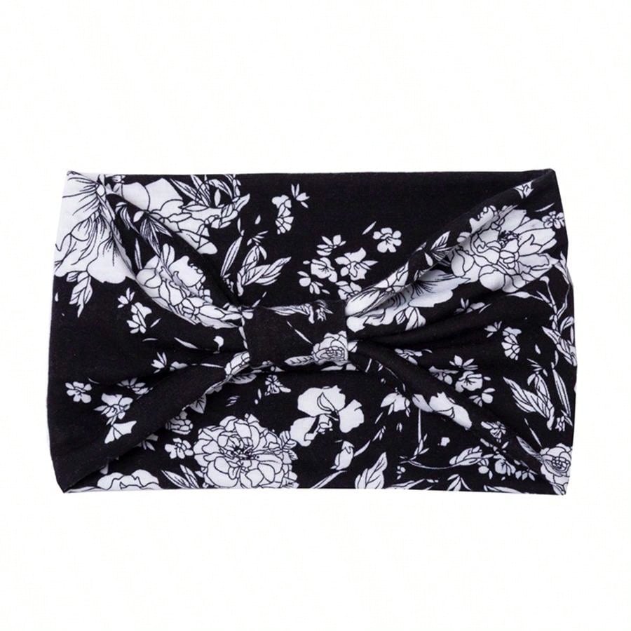 شريط رأس طويل بوهو عريض مع عقدة عصري وطبعة زهور ، استحواذ شديد التمدد للرأس من النسيج يناسب المرأة في الرياضة واليوغا والجري