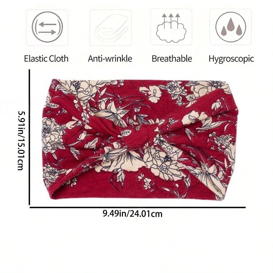 شريط رأس طويل بوهو عريض مع عقدة عصري وطبعة زهور ، استحواذ شديد التمدد للرأس من النسيج يناسب المرأة في الرياضة واليوغا والجري