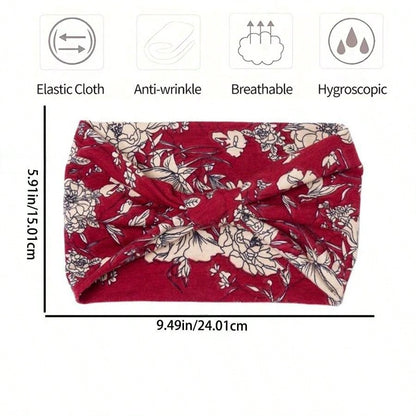 شريط رأس طويل بوهو عريض مع عقدة عصري وطبعة زهور ، استحواذ شديد التمدد للرأس من النسيج يناسب المرأة في الرياضة واليوغا والجري