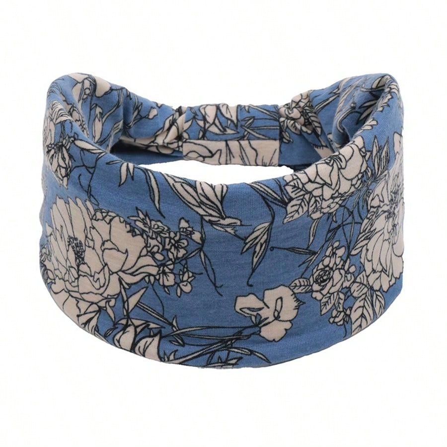 شريط رأس طويل بوهو عريض مع عقدة عصري وطبعة زهور ، استحواذ شديد التمدد للرأس من النسيج يناسب المرأة في الرياضة واليوغا والجري