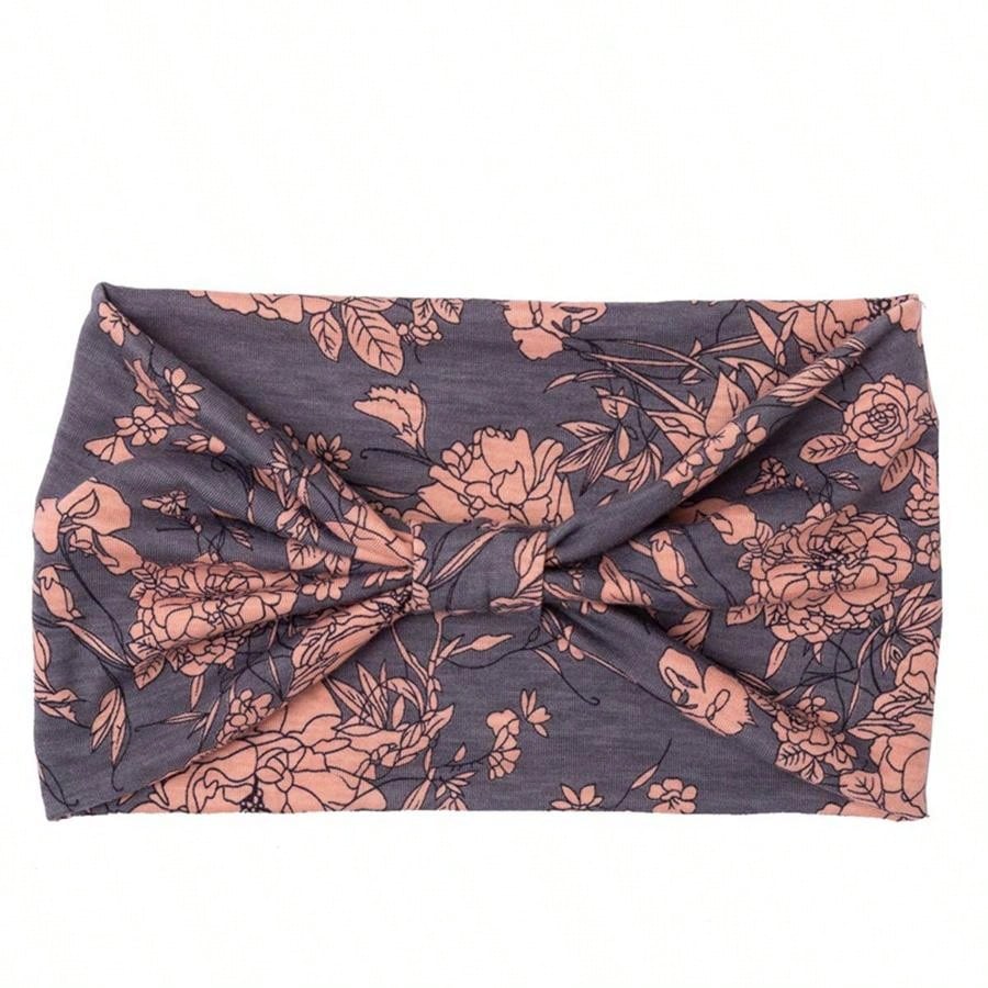 شريط رأس طويل بوهو عريض مع عقدة عصري وطبعة زهور ، استحواذ شديد التمدد للرأس من النسيج يناسب المرأة في الرياضة واليوغا والجري