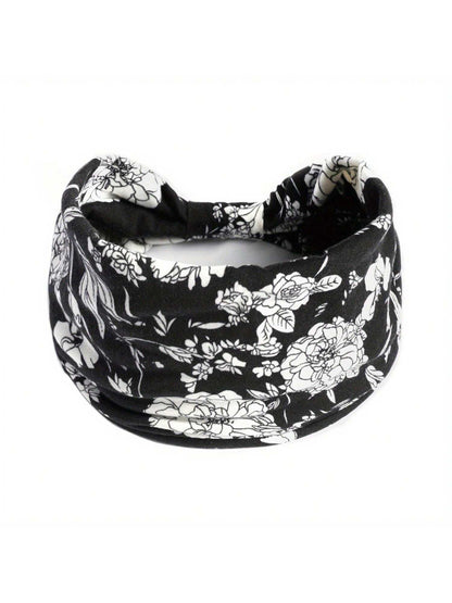 شريط رأس طويل بوهو عريض مع عقدة عصري وطبعة زهور ، استحواذ شديد التمدد للرأس من النسيج يناسب المرأة في الرياضة واليوغا والجري