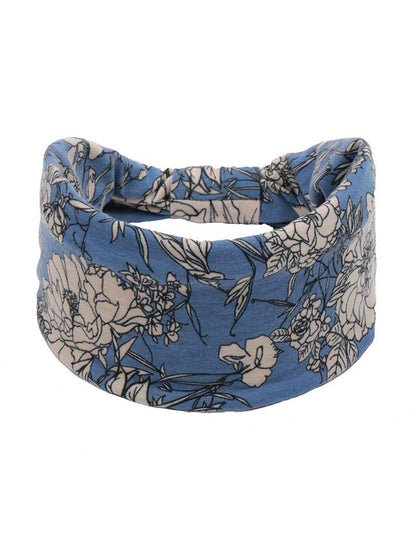 شريط رأس طويل بوهو عريض مع عقدة عصري وطبعة زهور ، استحواذ شديد التمدد للرأس من النسيج يناسب المرأة في الرياضة واليوغا والجري