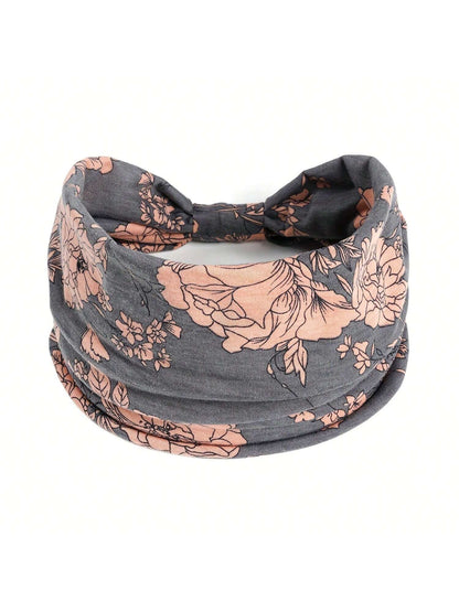 شريط رأس طويل بوهو عريض مع عقدة عصري وطبعة زهور ، استحواذ شديد التمدد للرأس من النسيج يناسب المرأة في الرياضة واليوغا والجري