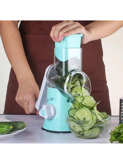 جهاز قطع الخضار بأسطوانة دوارة يدوي متعدد الوظائفللمطبخ ، ومقشر البطاطس و قاطع الخضار مع 3 شفرات