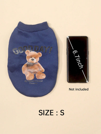 سترة رقبة دائرية رائعة بطبعة دب للخريف/الشتاء للكلاب والقطط الصغيرة