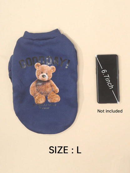 سترة رقبة دائرية رائعة بطبعة دب للخريف/الشتاء للكلاب والقطط الصغيرة