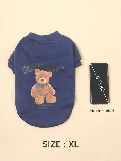 سترة رقبة دائرية رائعة بطبعة دب للخريف/الشتاء للكلاب والقطط الصغيرة