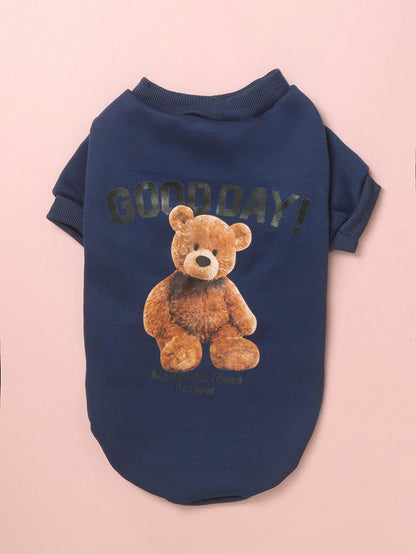 سترة رقبة دائرية رائعة بطبعة دب للخريف/الشتاء للكلاب والقطط الصغيرة