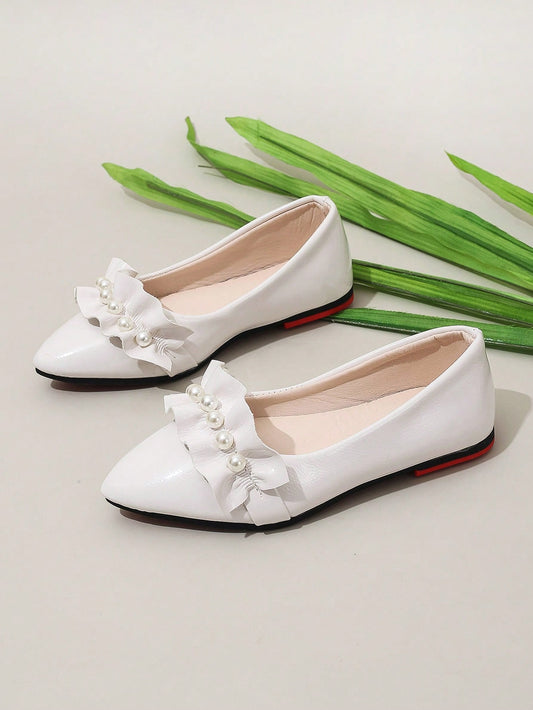 كلية حذاء باليه مسطح الى لؤلؤ صناعي و مزخرف بأوراق اللوتس حذاء مسطح سهل الارتداء