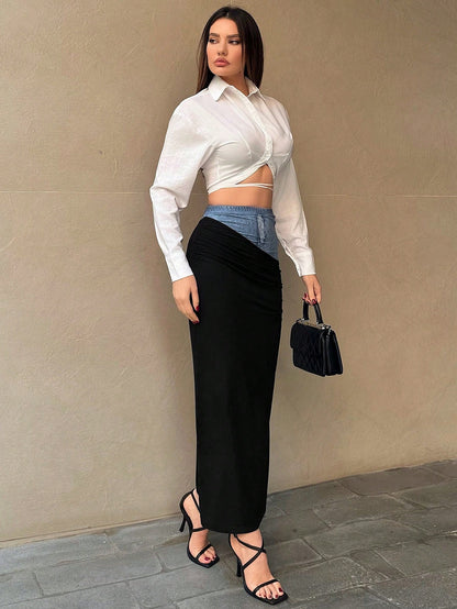 تنورة نصفية مطبوعة بنقشة الدنيم العارضة للموسيقى النسائية المستعدة للمهرجانات