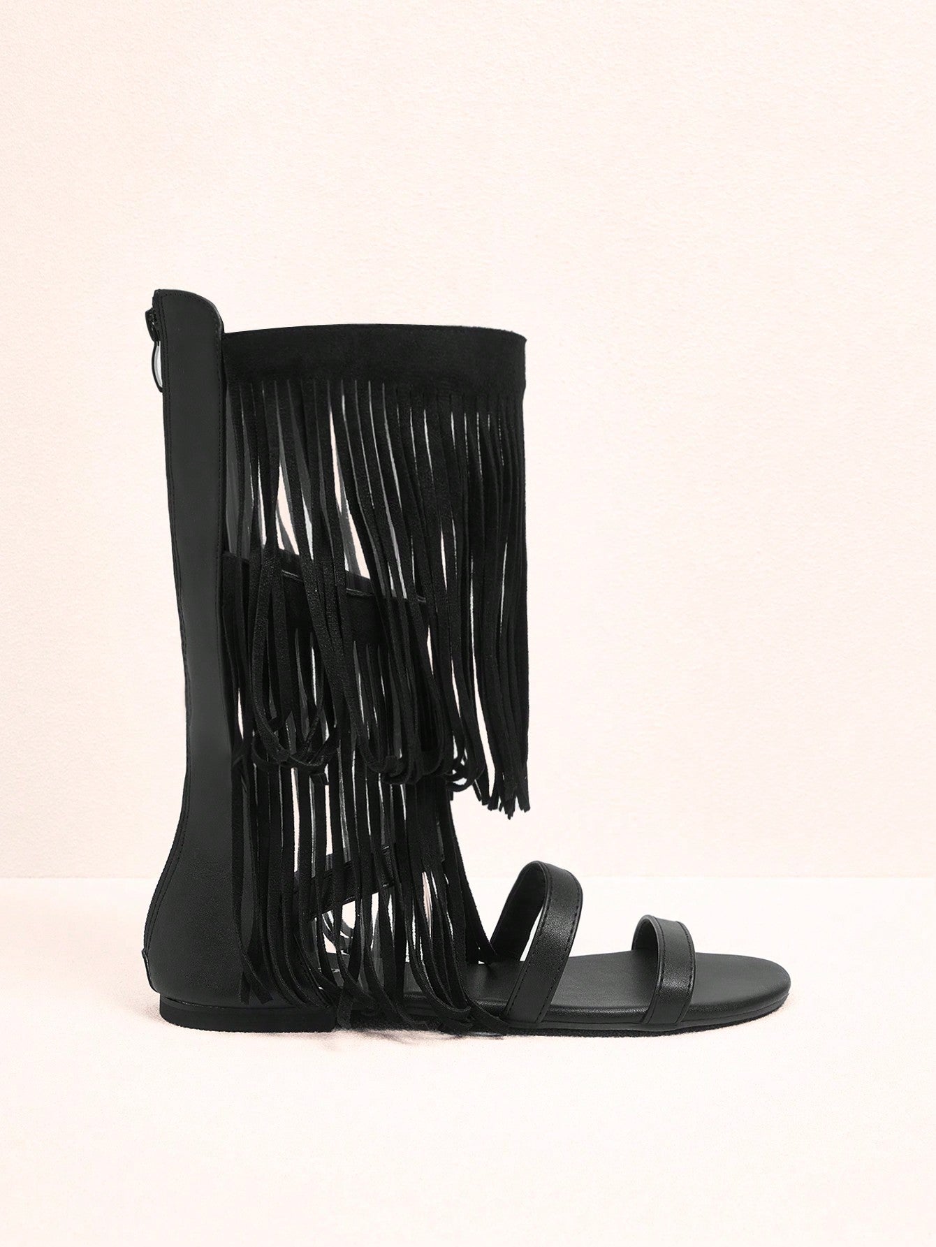 صنادل رومانية عالية بسحاب خلفي وربطات بتدرجات هندسية وشراشيب للنساء، للاستخدام في الصيف، تخفيضات الصيف