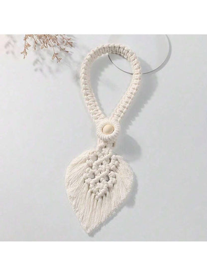 حبل الدانتيل المضفور اليدوي البوهيمي الذي يحتوي على شرائط من الأوراق وحبيبات خشبية ويستخدم لديكور الستائر والأبواب, قطعة واحدة