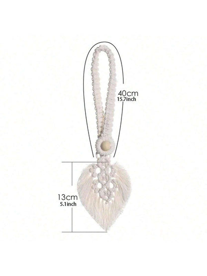 حبل الدانتيل المضفور اليدوي البوهيمي الذي يحتوي على شرائط من الأوراق وحبيبات خشبية ويستخدم لديكور الستائر والأبواب, قطعة واحدة