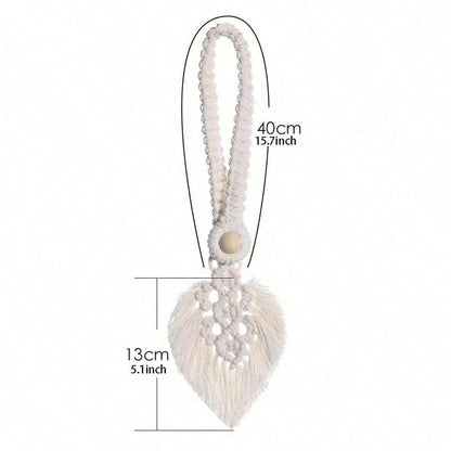 حبل الدانتيل المضفور اليدوي البوهيمي الذي يحتوي على شرائط من الأوراق وحبيبات خشبية ويستخدم لديكور الستائر والأبواب, قطعة واحدة