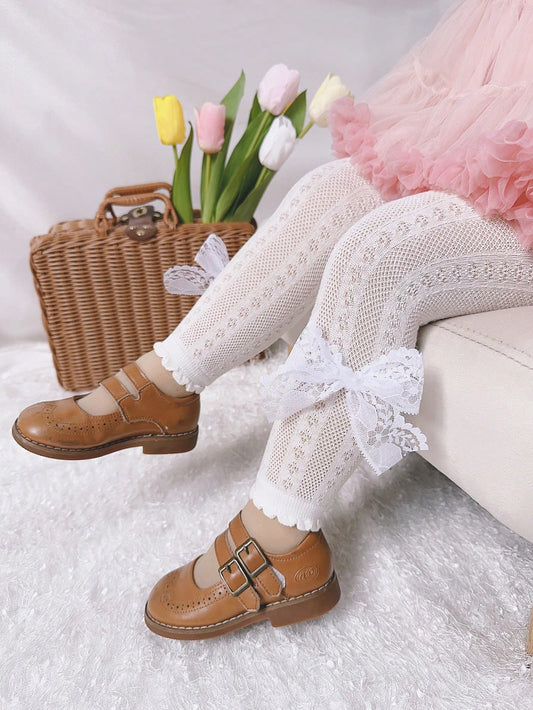 جوارب طويلة كاملة للصبايا مع ربطة عنق مزينة بالدانتيل، للاستخدام في فصلي الربيع والصيف