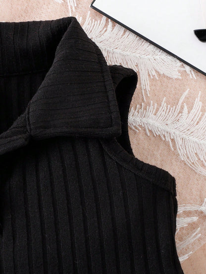 مجموعة قميص بدون أكمام مضلع للأطفال الرضع عبارة عن سترة وتنورة بلايزد مطوية PU للفتيات الصغيرات