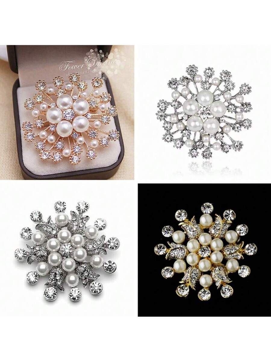زخرفة الثلجة باللآلئ الاصطناعية والكريستال الماسيّ للبروش الزفافي والاحتفالي