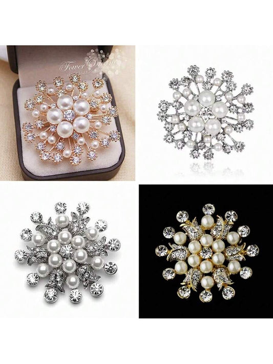 زخرفة الثلجة باللآلئ الاصطناعية والكريستال الماسيّ للبروش الزفافي والاحتفالي