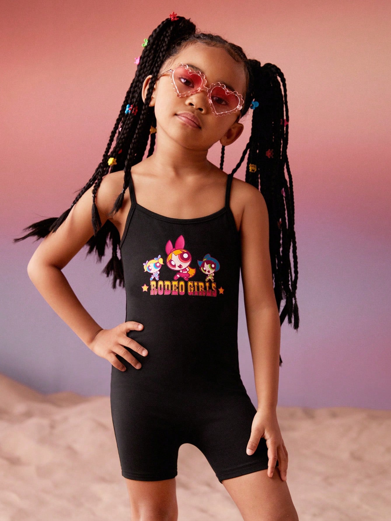 بدلة فتيات صغار بأحزمة يونيكورن وجرافيك حرف "جيه" لشخصية كرتونية