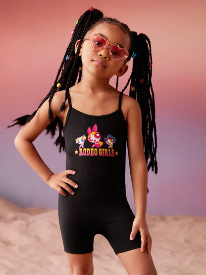 بدلة فتيات صغار بأحزمة يونيكورن وجرافيك حرف "جيه" لشخصية كرتونية