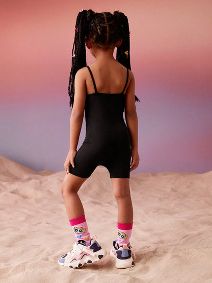 بدلة فتيات صغار بأحزمة يونيكورن وجرافيك حرف "جيه" لشخصية كرتونية