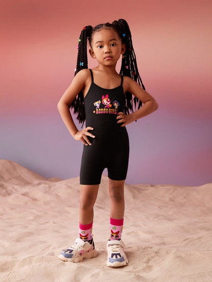 بدلة فتيات صغار بأحزمة يونيكورن وجرافيك حرف "جيه" لشخصية كرتونية