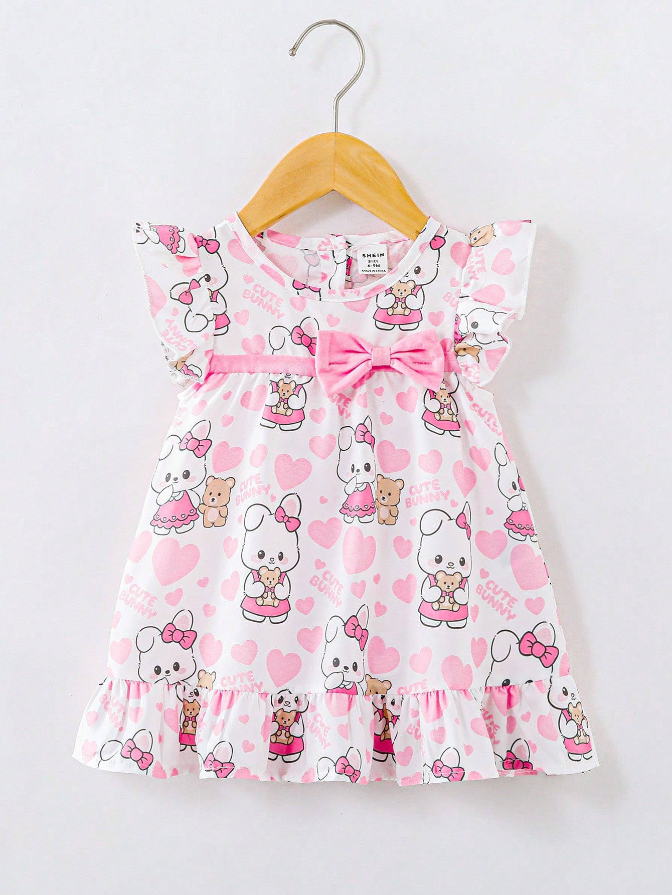 فستان رقبة دائرية 3d على شكل قطعة قلبية بأرنب لطيف وعصري للفتيات الصغيرات، مناسب للربيع والصيف في الهواء الطلق