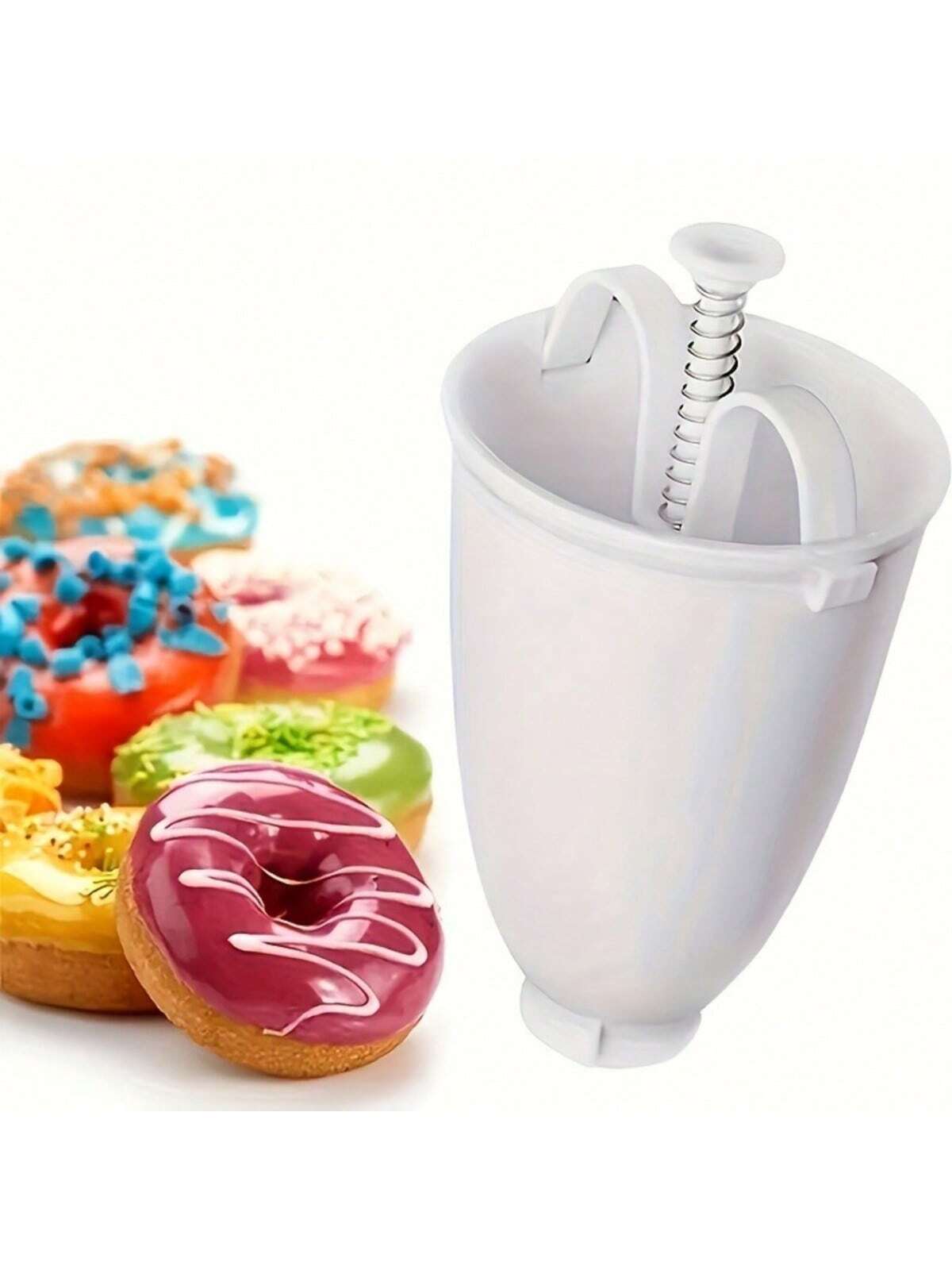 جهاز عمل الدونات بطابع الكيك وقوالب صنع الكعك والطباعة عليها مصنوعة من البلاستيك خفيفة وسريعة وسهلة الاستخدام لصنع الدونات