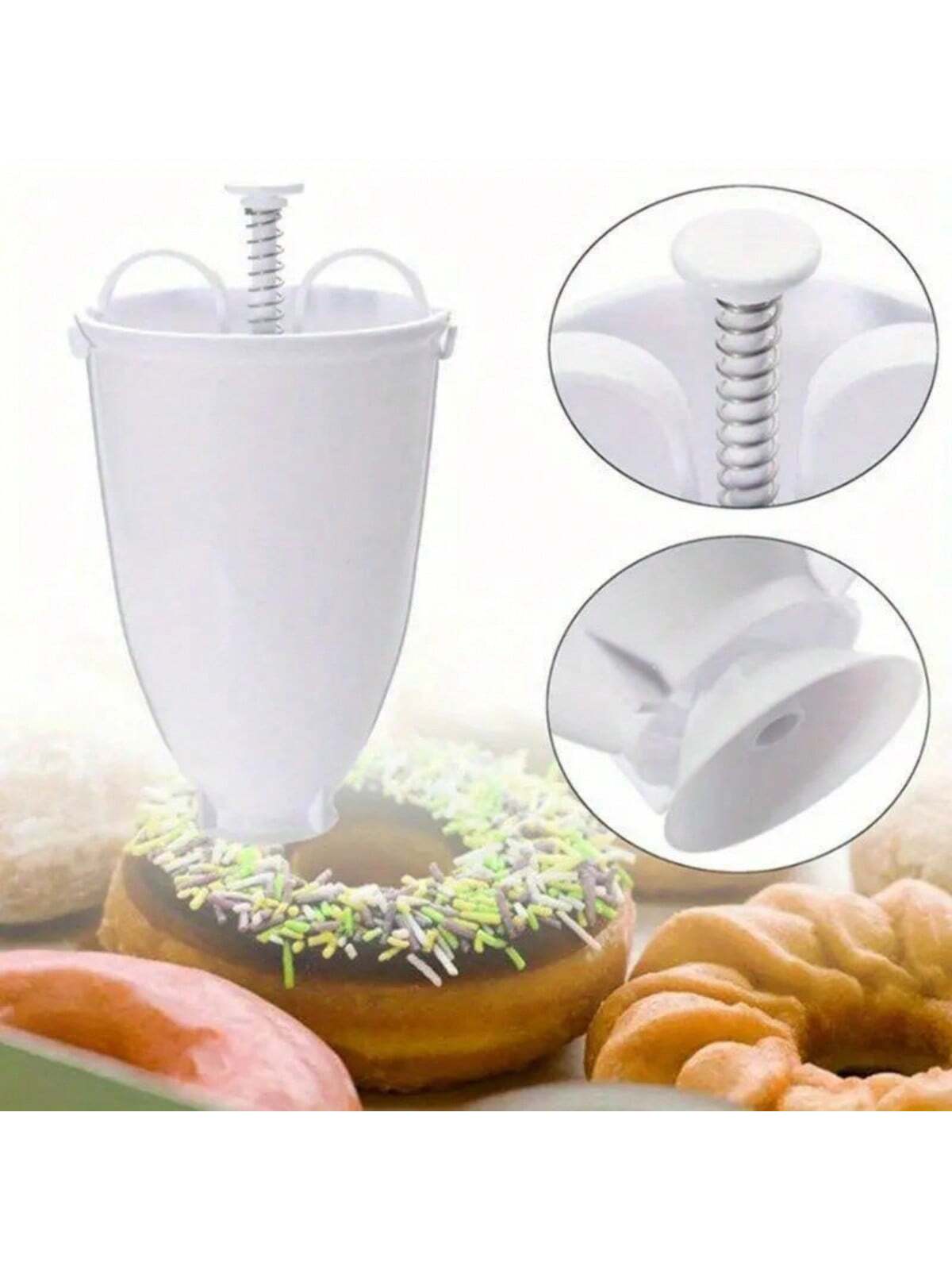 جهاز عمل الدونات بطابع الكيك وقوالب صنع الكعك والطباعة عليها مصنوعة من البلاستيك خفيفة وسريعة وسهلة الاستخدام لصنع الدونات