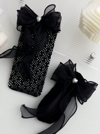 بنطلون ضيق للفتيات للربيع والصيف مع جوارب عالية الركبة من الدانتيل و الشبكة ومزينة باللؤلؤ للطبقة الأساسية