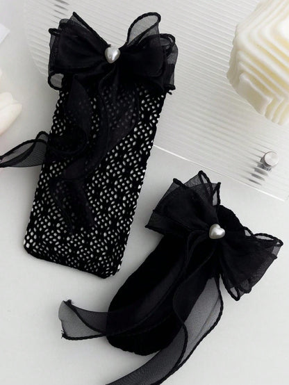 بنطلون ضيق للفتيات للربيع والصيف مع جوارب عالية الركبة من الدانتيل و الشبكة ومزينة باللؤلؤ للطبقة الأساسية