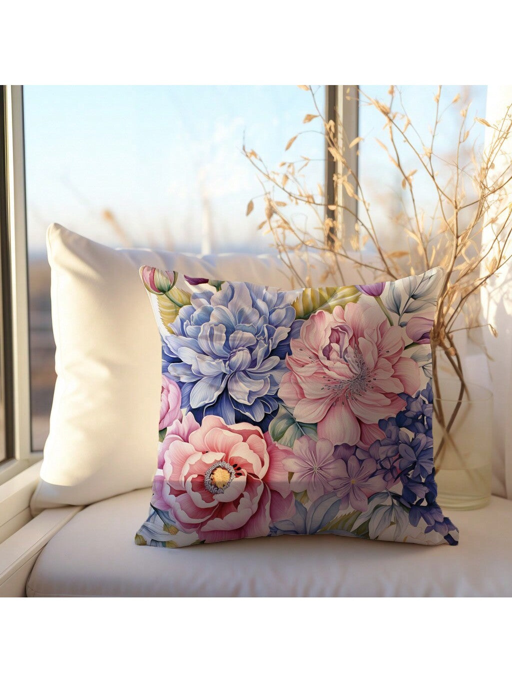 غطاء وسادة زهري  مصنوع من نسيج جلد الخوخ